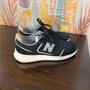 New Balance Black and Cream Leopard-Print Sneakers